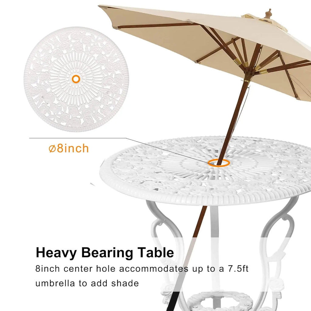 Rose Pattern Cast Aluminum Bistro Set – 3 Piece