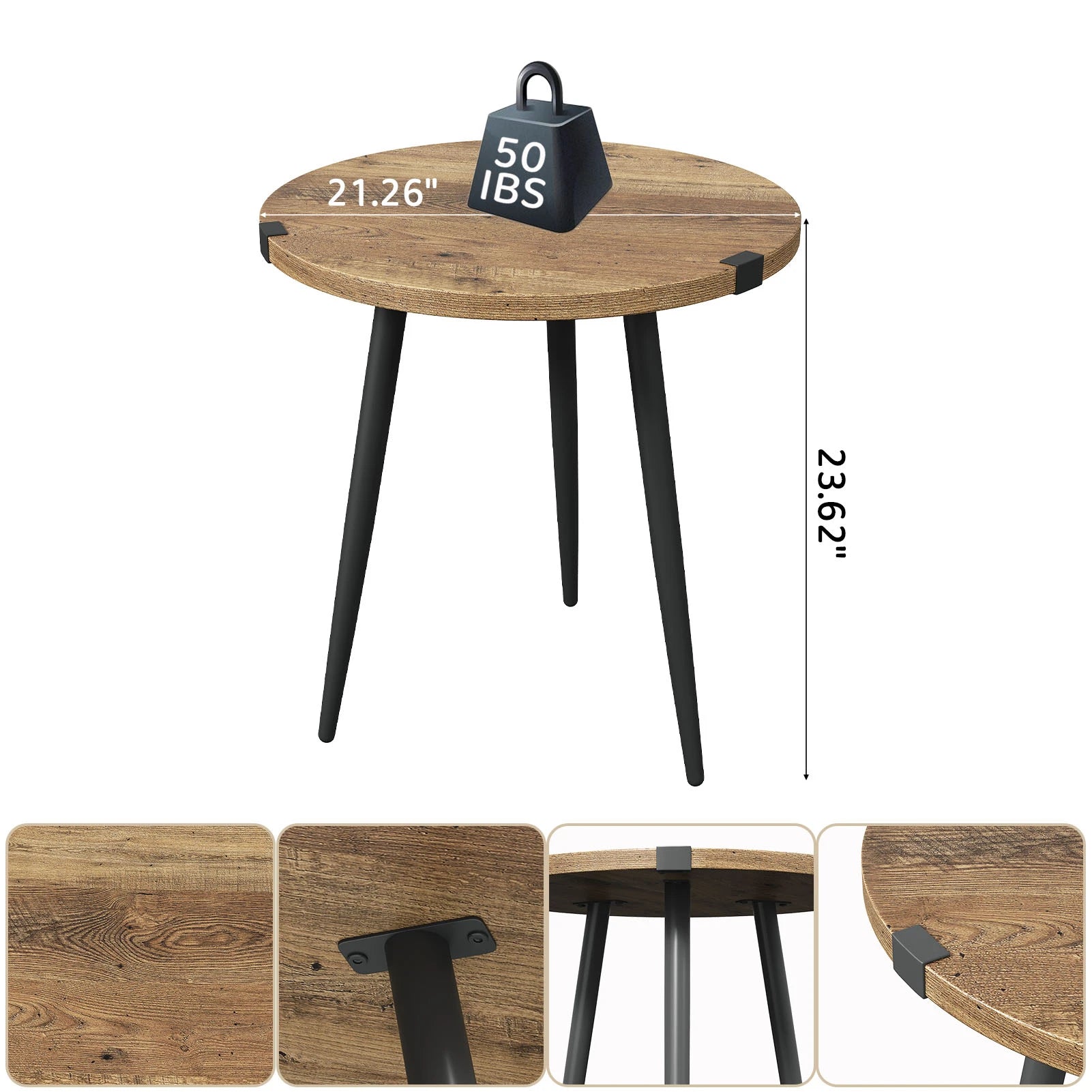 Mid Century Modern Round Coffee Table | 2-Tier Oak Finish | 23.6" | Metal Frame
