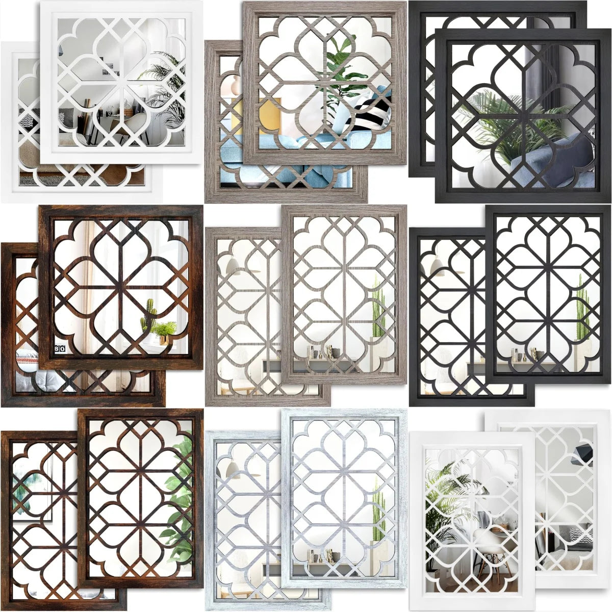 Retro Wooden Acrylic Wall Mirror – Set of 2