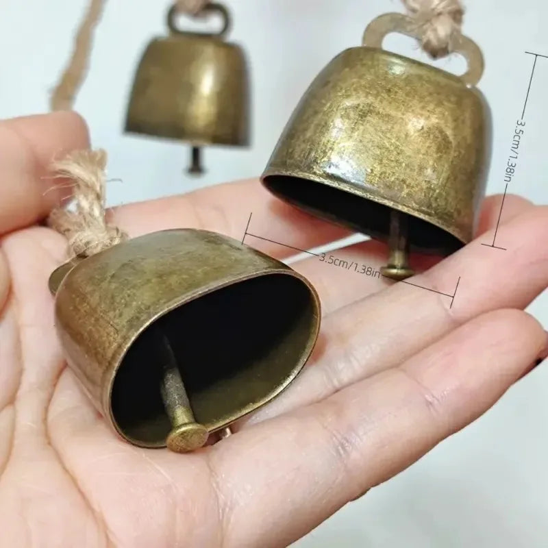 4Pcs Vintage Bell Pendant Rustic Metal Hanging Decorative Bell with Jute Rope Vintage Wind Chimes Wall Hanging Home Decor