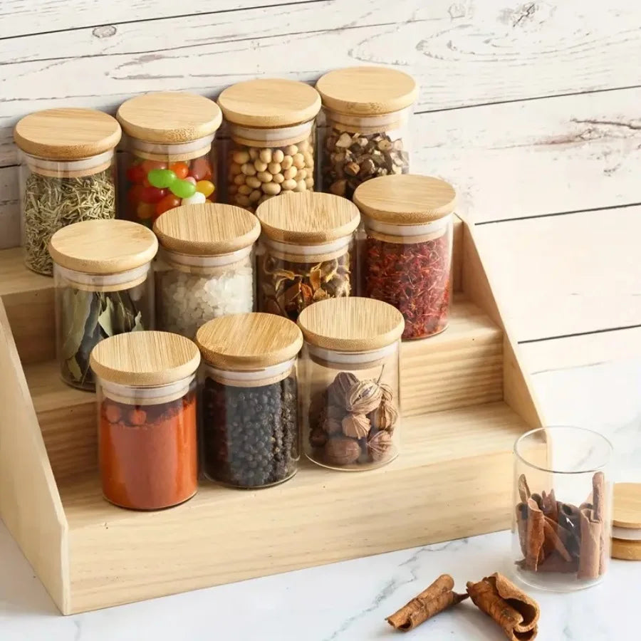 12-Piece Glass Jar Set with Airtight Bamboo Lids | 240ml Food Storage