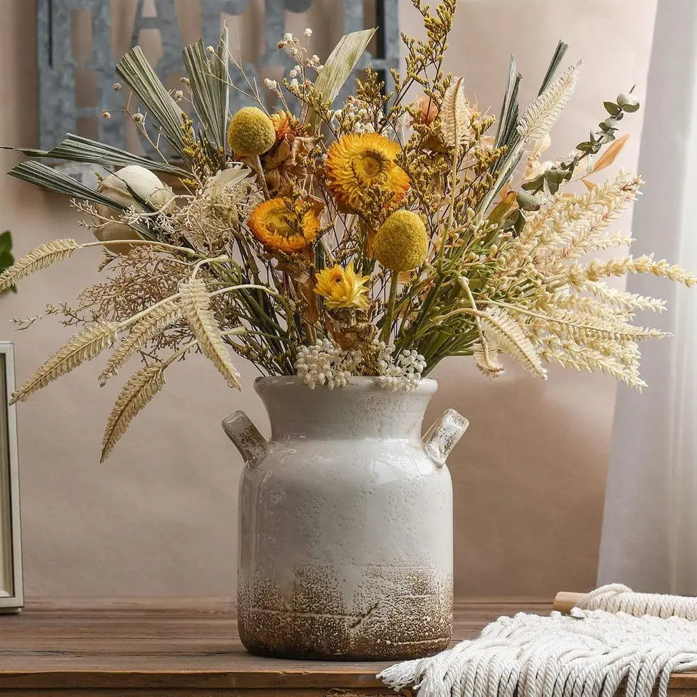 Rustic White Boho Vase for Home Decor, Ideal for Living Room, Bedroom, Kitchen, Office - Shelves and Table Centerpiece