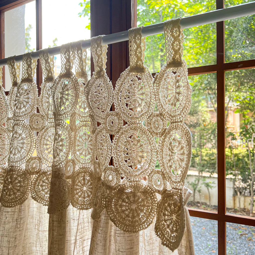 Rustic Lace Tab Top Kitchen Half Curtain