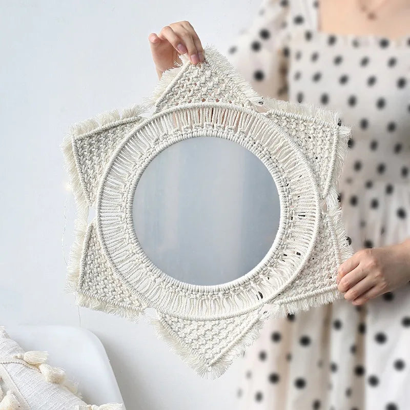 Boho Macrame Hanging Mirror | Handwoven Wall Decor for Bedroom, Living Room & Entryway