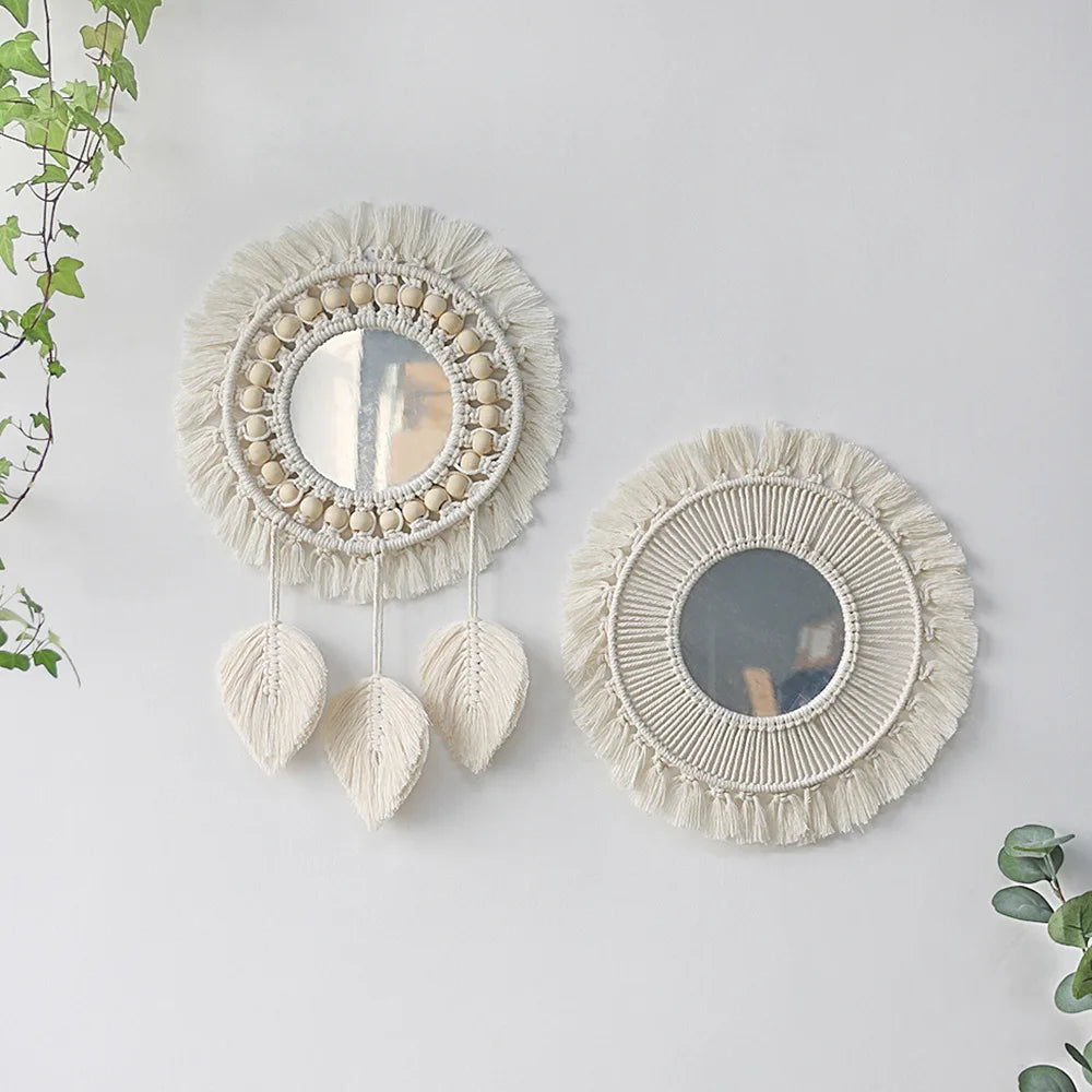 Boho Macrame Hanging Mirror | Handwoven Wall Decor for Bedroom, Living Room & Entryway