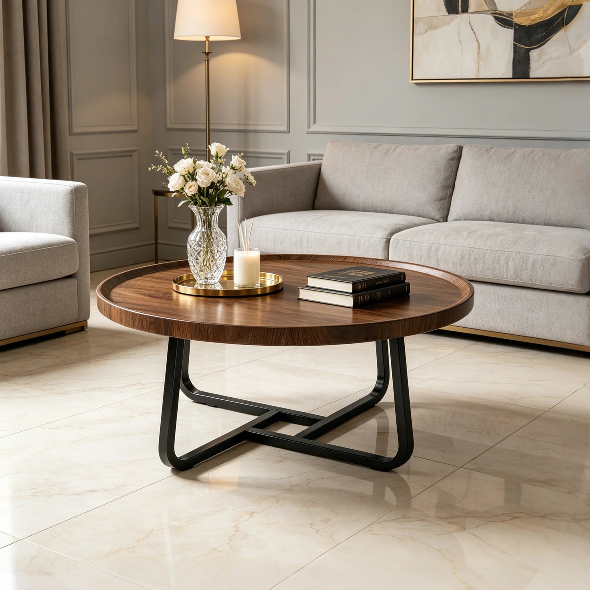 19.7" Minimalist Round Side Table | Metal Frame | Coffee, Tea & End Table