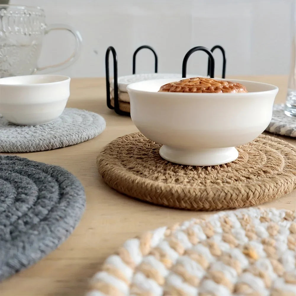 4/8pcs Absorbent Drink Coasters, Minimalist Cotton Fabric Coasters with Non-Woven Lining for Coffee Table Home Decor
