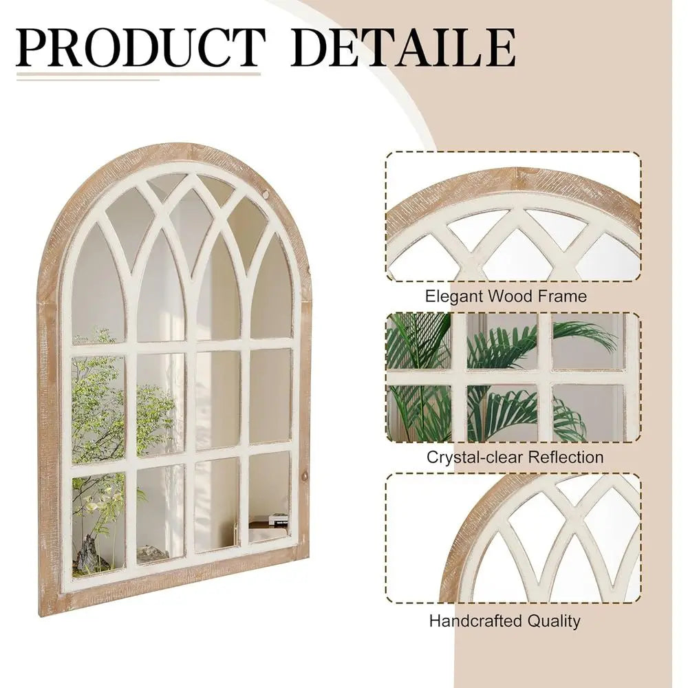 Large Window Pane Wall Mirror | White & Brown Frame | 24" x 34" | Farmhouse Decor