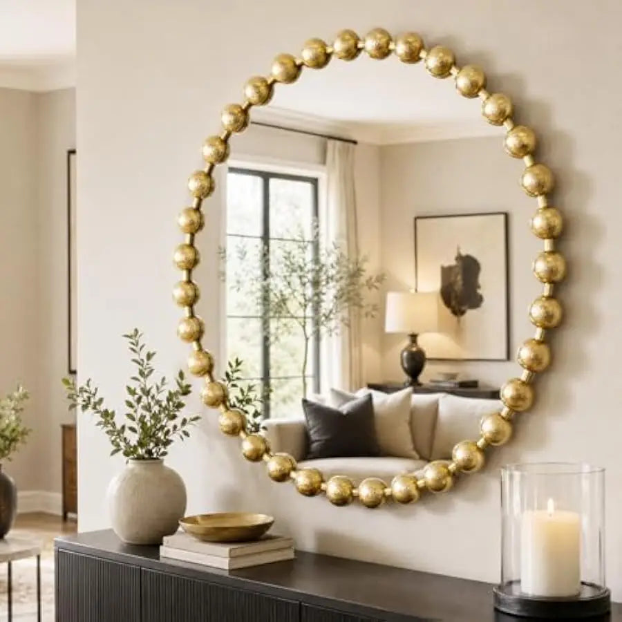 Madison Park 27" Gold Round Mirror | Metal Frame Wall Mirror