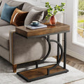 C-Shaped Narrow Side Table | Brown & Black Metal Frame | Bedside & Couch Table