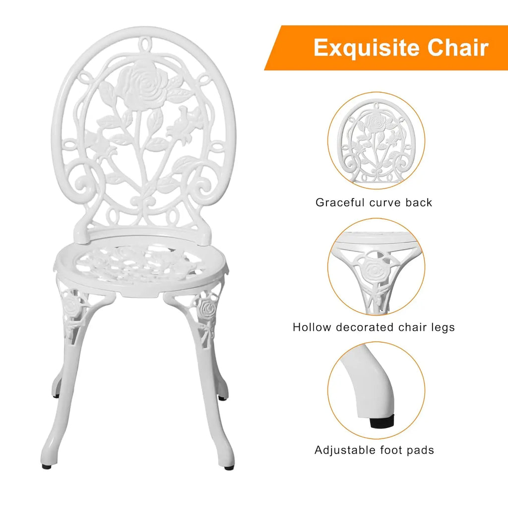 Rose Pattern Cast Aluminum Bistro Set – 3 Piece