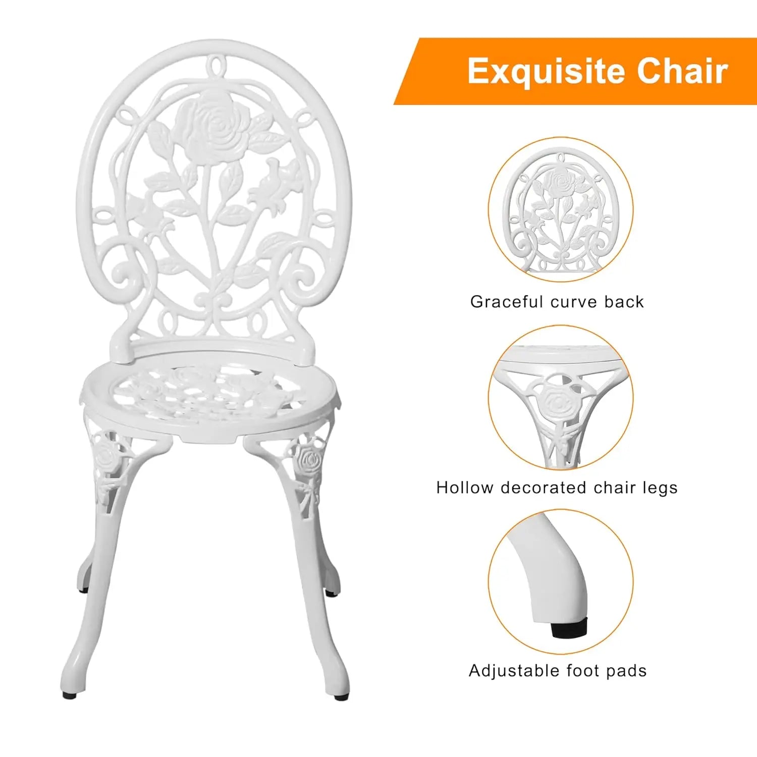 Rose Pattern Cast Aluminum Bistro Set – 3 Piece