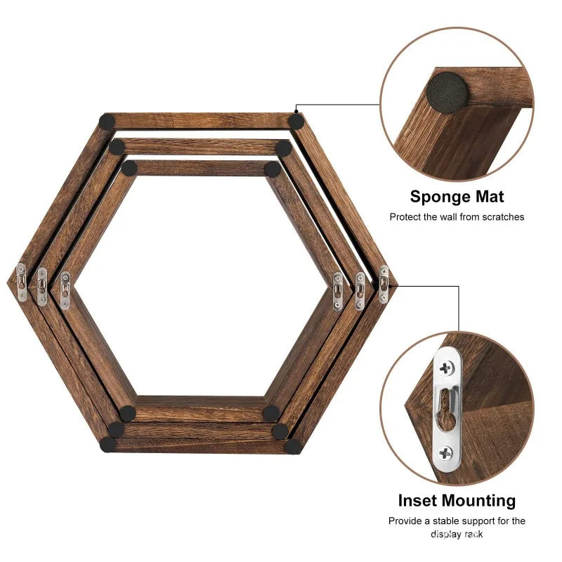Shelving Wall Hanging Wooden Hexagonal Frame Lattice Succulent Plant Frame Living Room Wall Decoration Wall Hanging Frame