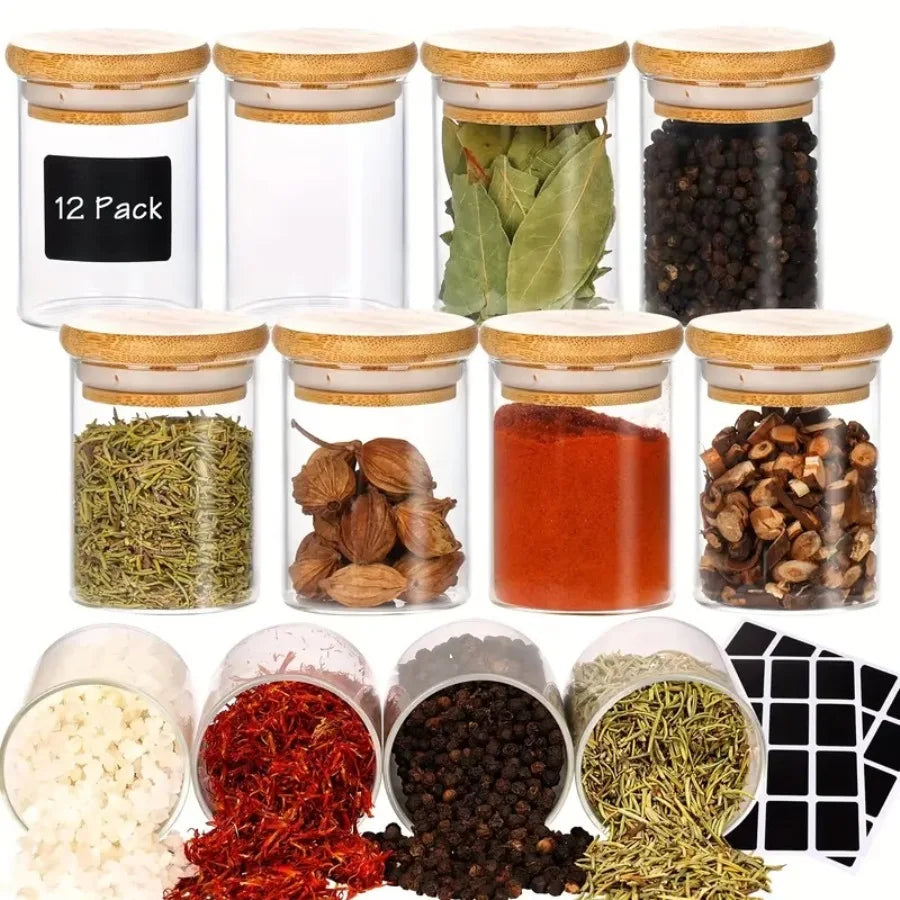 12-Piece Glass Jar Set with Airtight Bamboo Lids | 240ml Food Storage