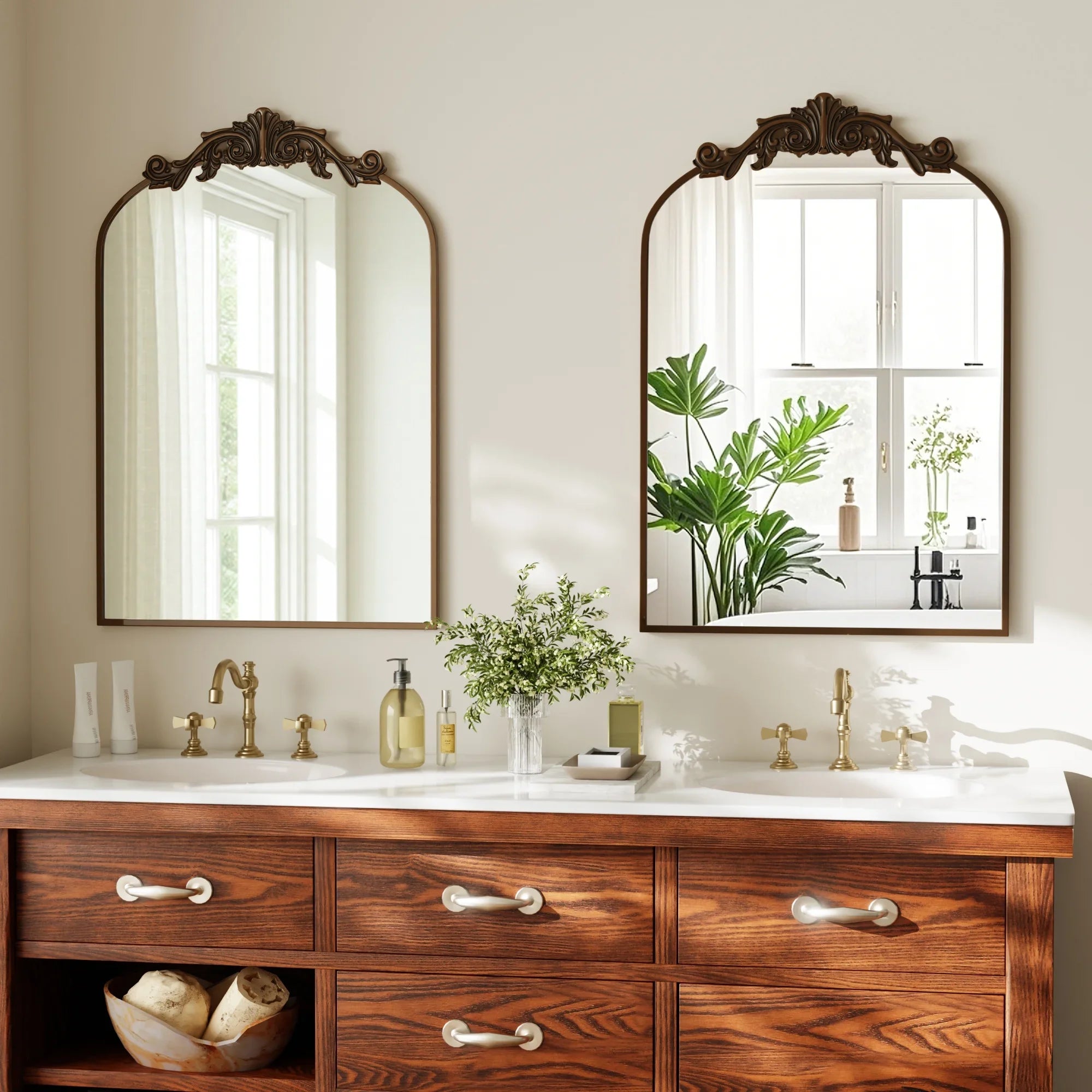 BEAUTYPEAK Arched Wall Mirror | Antique Bronze Metal Frame | Multiple Sizes