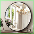 30" Round Wall Mirror | Matte Black Metal Frame for Bathroom, Entryway & Living Room
