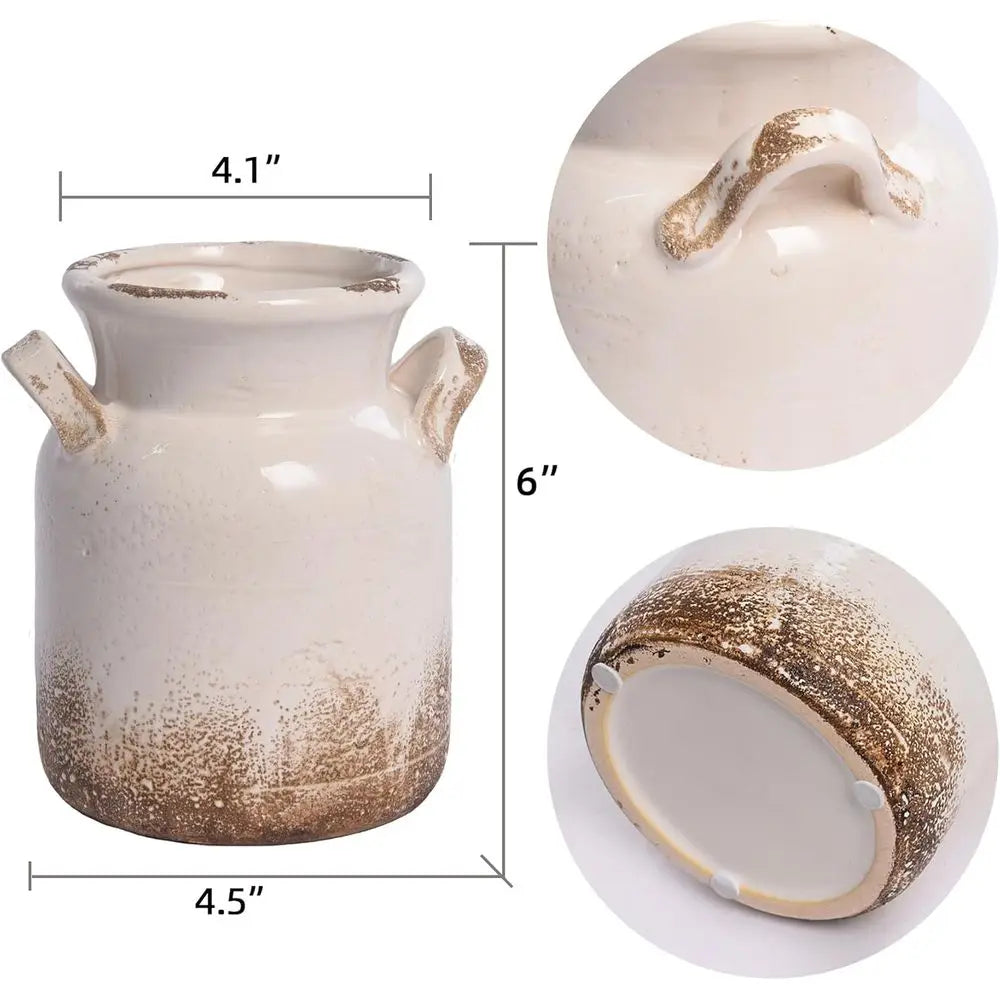 Rustic White Boho Vase for Home Decor, Ideal for Living Room, Bedroom, Kitchen, Office - Shelves and Table Centerpiece