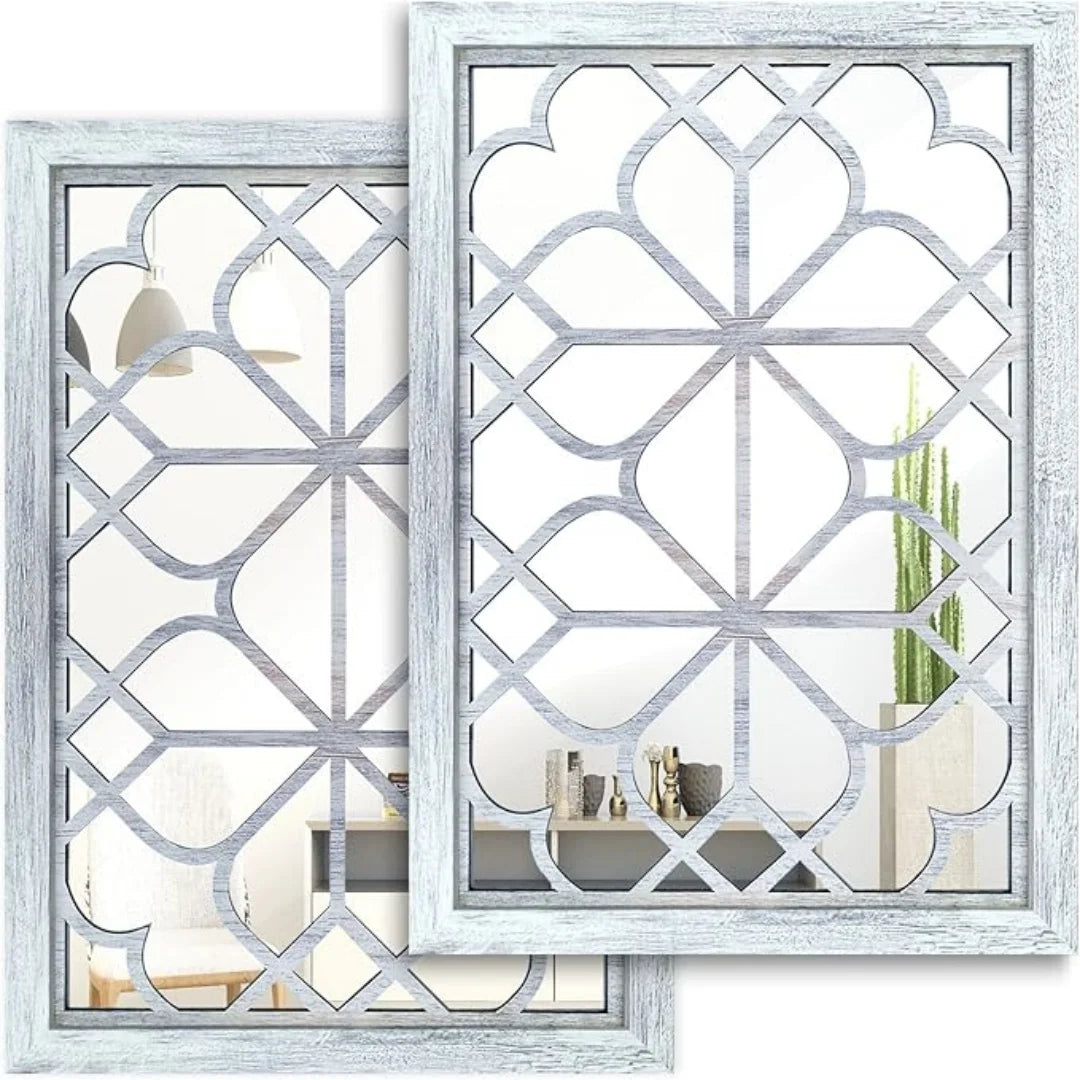 Retro Wooden Acrylic Wall Mirror – Set of 2