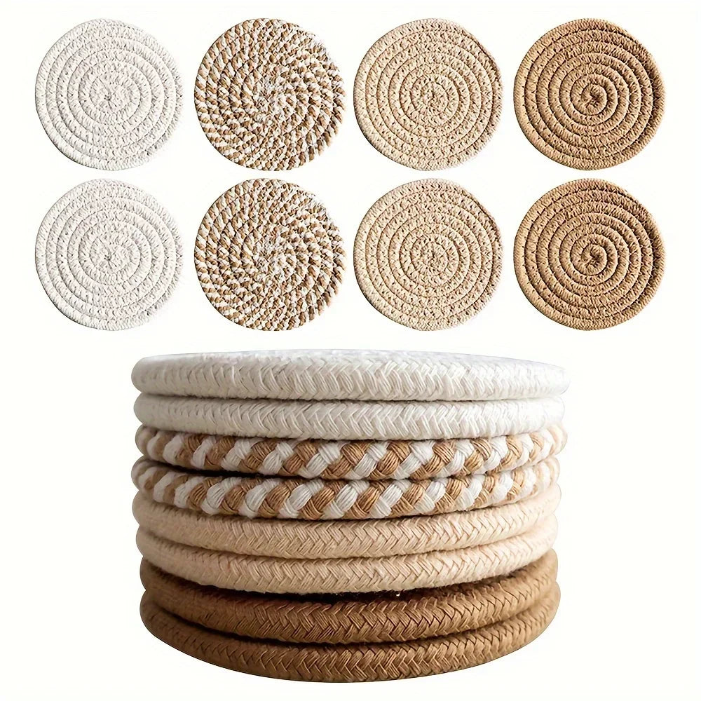 4/8pcs Absorbent Drink Coasters, Minimalist Cotton Fabric Coasters with Non-Woven Lining for Coffee Table Home Decor