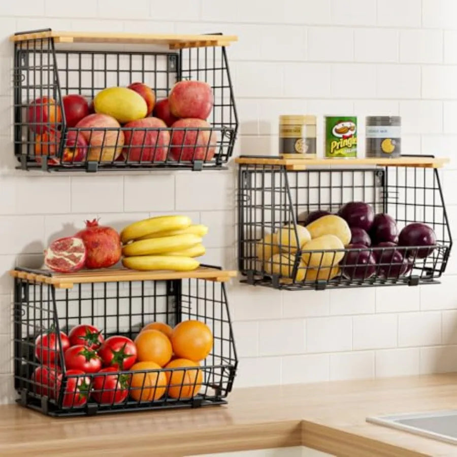 3-Tier Wire Fruit Basket | Hanging & Countertop Produce Storage for Kitchen & Pantry