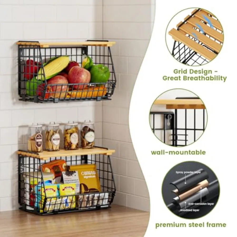 3-Tier Wire Fruit Basket | Hanging & Countertop Produce Storage for Kitchen & Pantry