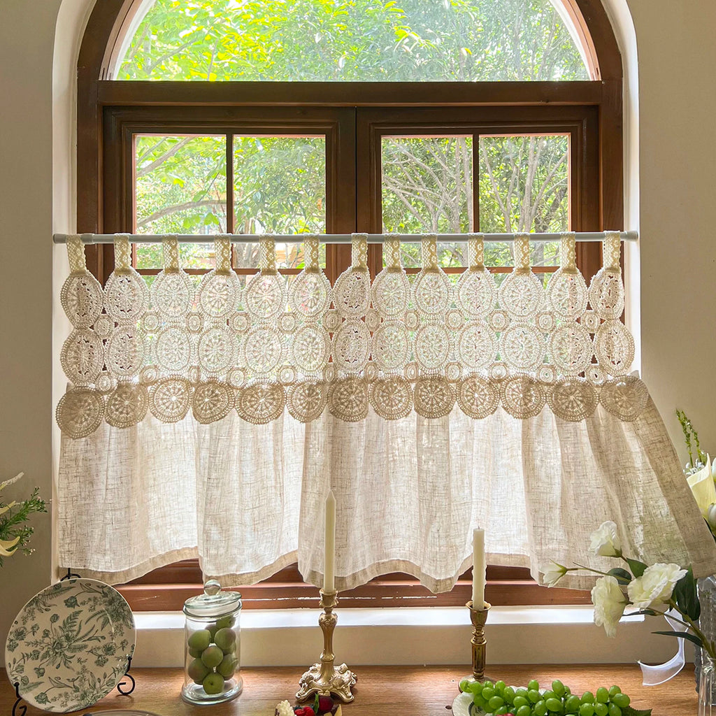 Rustic Lace Tab Top Kitchen Half Curtain