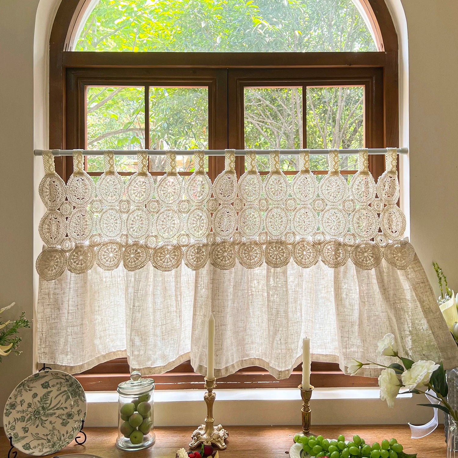 Rustic Lace Tab Top Kitchen Half Curtain