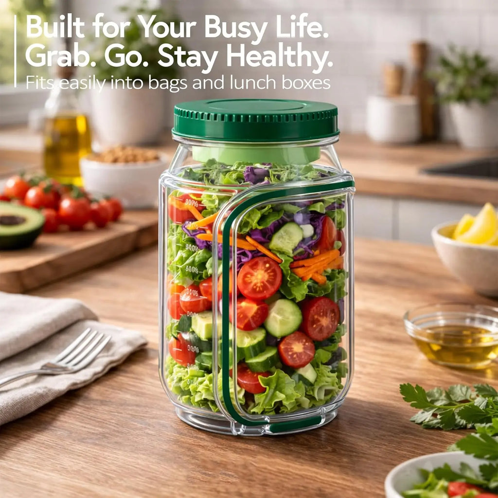 Leakproof Salad Jar with Dressing Compartment | Portable Lunch Container