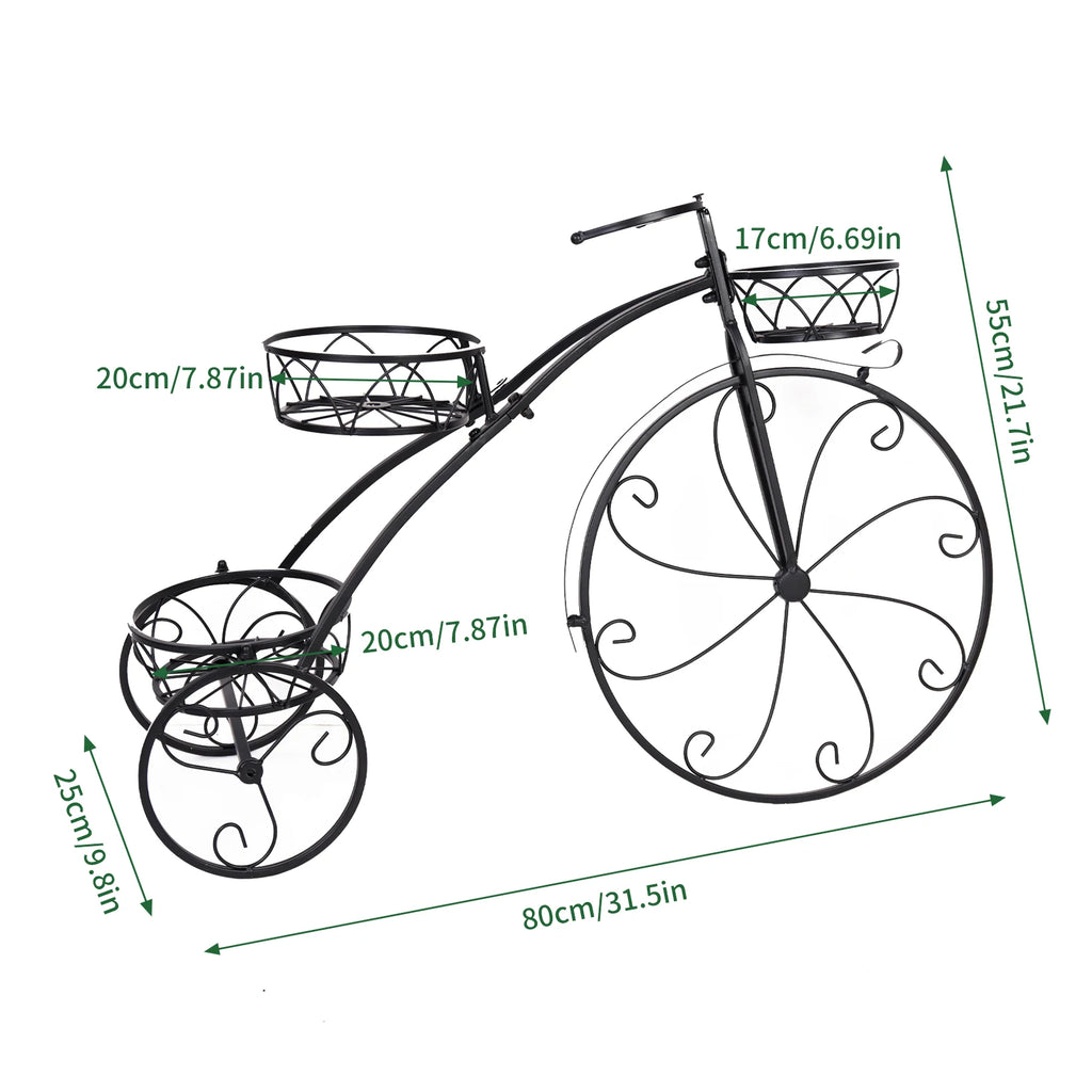 Indoor Outdoor 3 Tiers Iron Garden Flower Stand Bicycle Shape Plant Rack Shelf