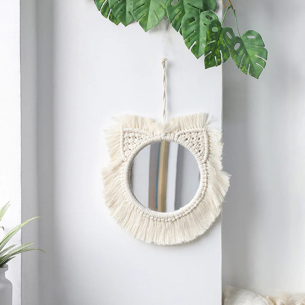 Boho Macrame Hanging Mirror | Handwoven Wall Decor for Bedroom, Living Room & Entryway