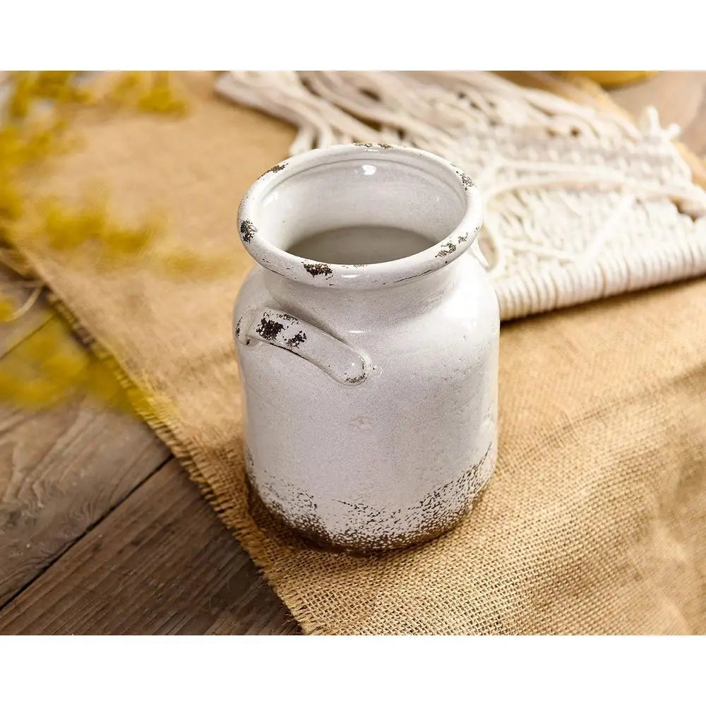 Rustic White Boho Vase for Home Decor, Ideal for Living Room, Bedroom, Kitchen, Office - Shelves and Table Centerpiece