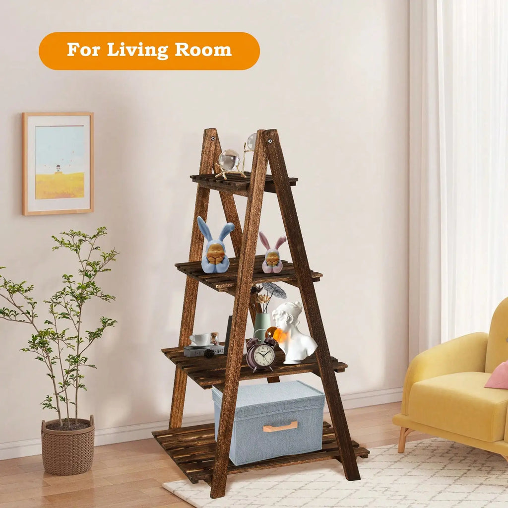 Rustic 4-Tier Ladder Shelf | Wooden Plant Stand & Bookshelf