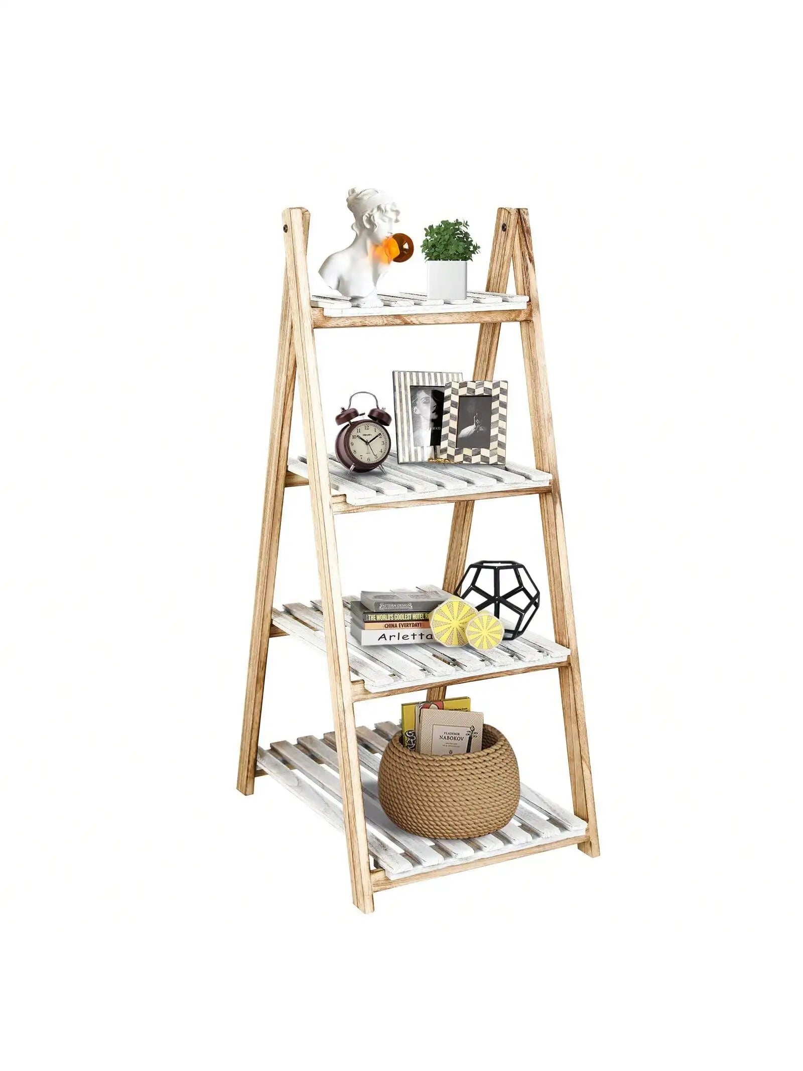 Rustic 4-Tier Ladder Shelf | Wooden Plant Stand & Bookshelf