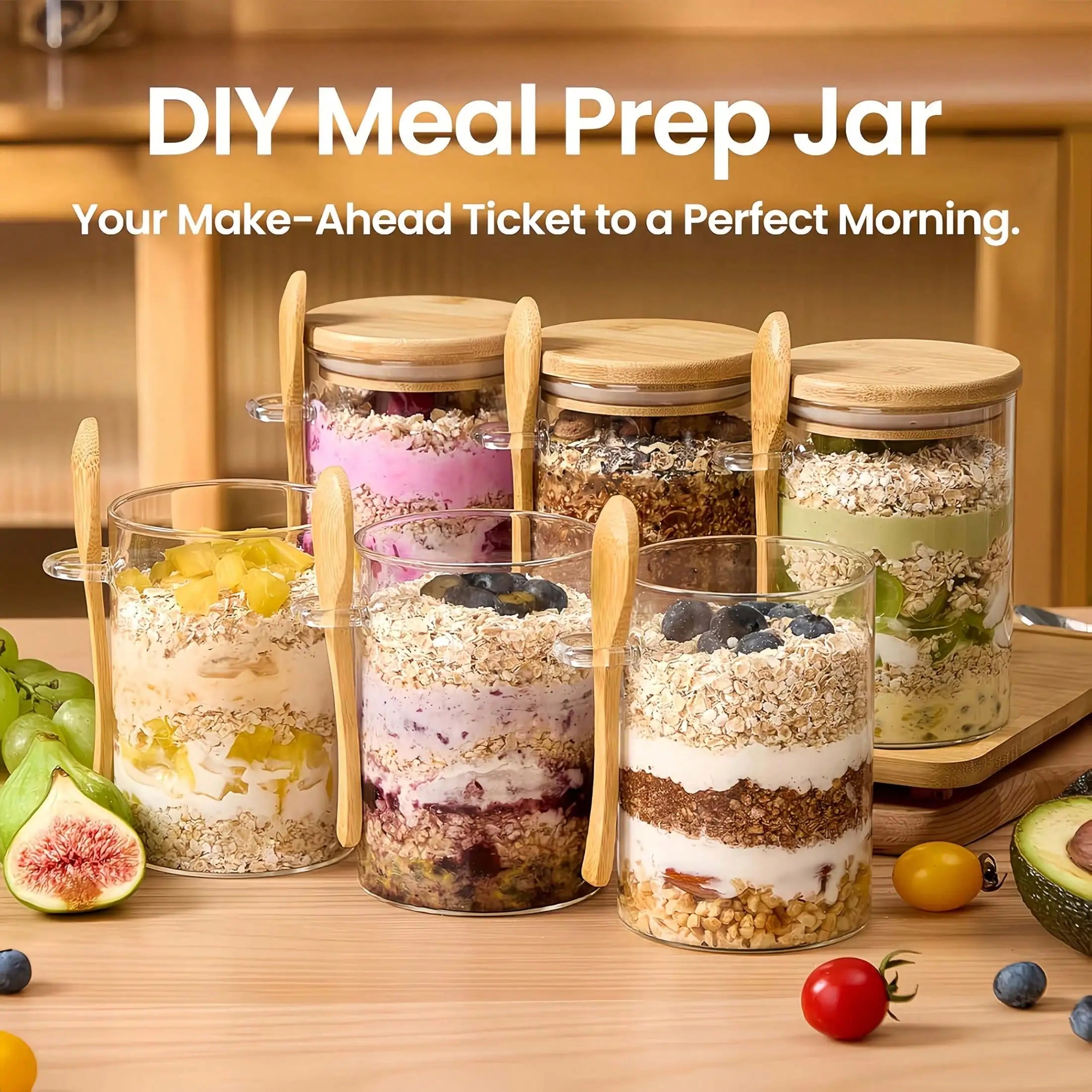 4-Piece Glass Storage Jar Set with Bamboo Lids & Spoons