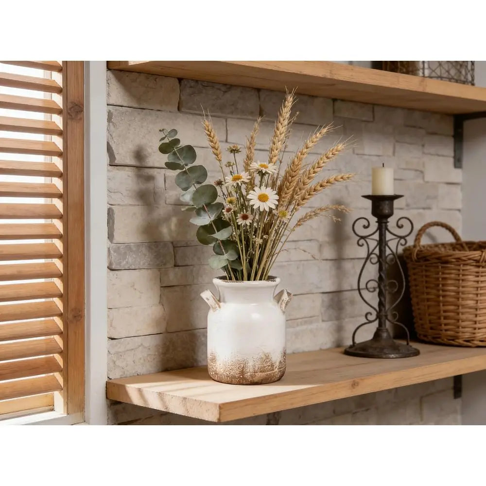 Rustic White Boho Vase for Home Decor, Ideal for Living Room, Bedroom, Kitchen, Office - Shelves and Table Centerpiece