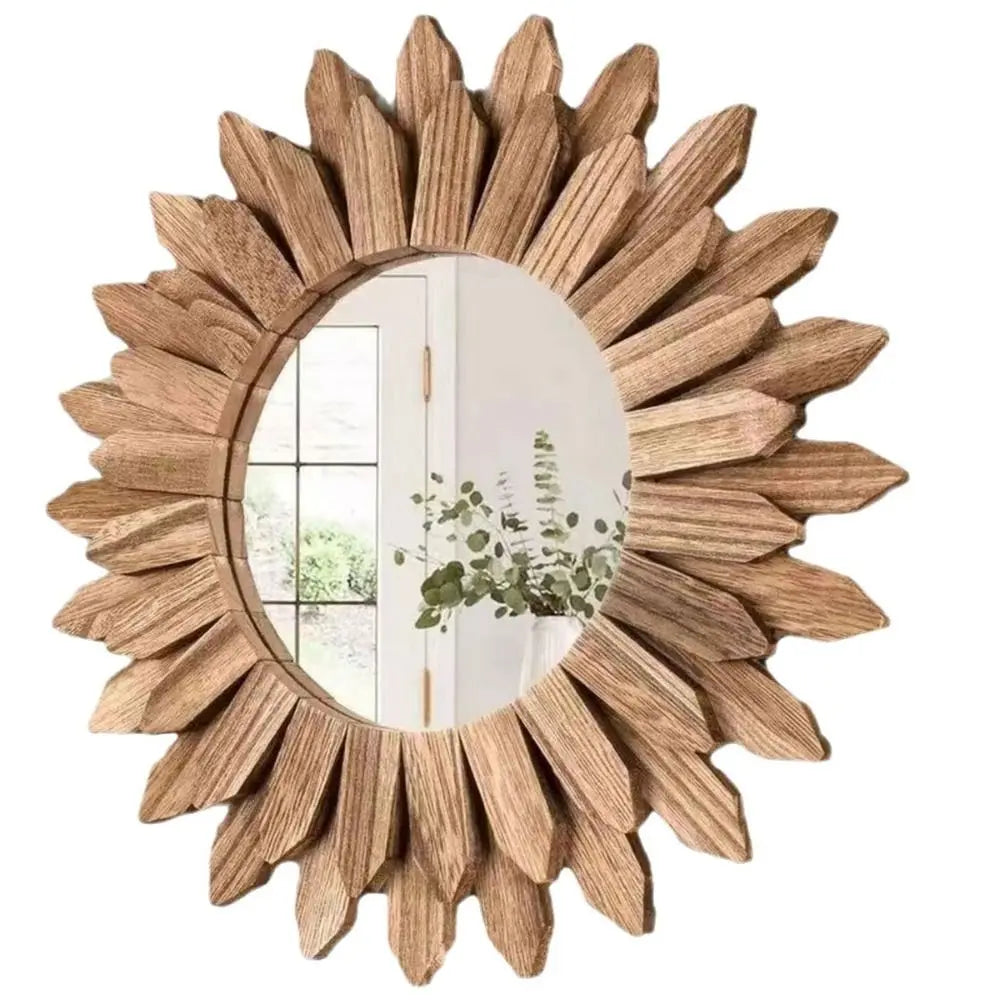 12" Rustic Wooden Farmhouse Mirror | Round Wall Mounted Vanity Mirror