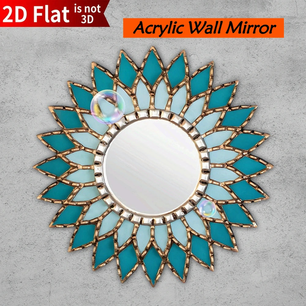 Boho Acrylic Wall Mirror with Wooden Base | Mandala Round Wall Decor