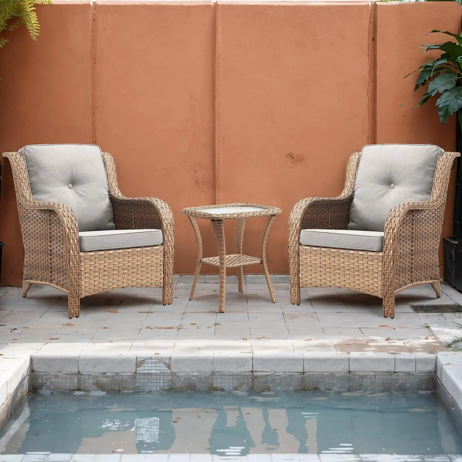 Patio Furniture Chairs Outdoor Chair - 2 Piece Wicker Rattan Chairs Set with High Back and Deep Seating for Deck, Customized