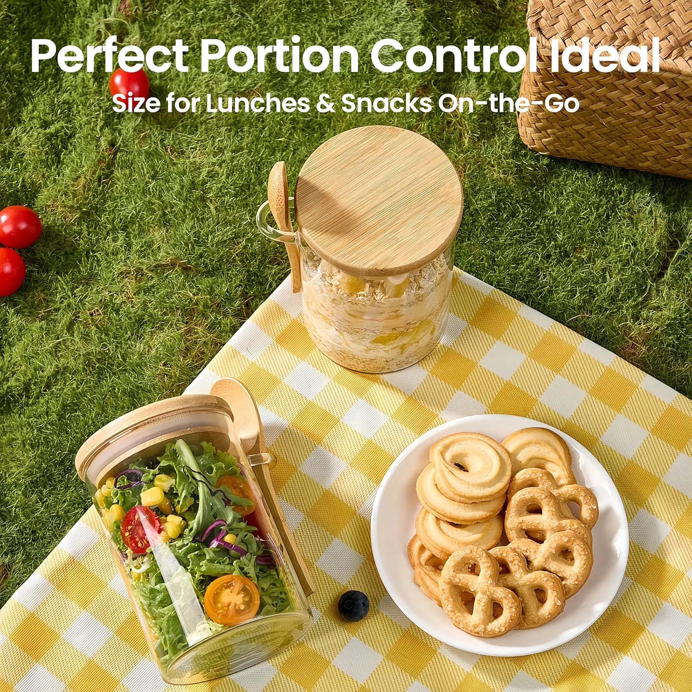 4-Piece Glass Storage Jar Set with Bamboo Lids & Spoons