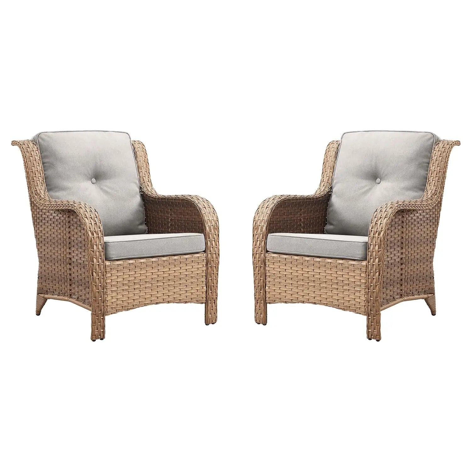 Patio Furniture Chairs Outdoor Chair - 2 Piece Wicker Rattan Chairs Set with High Back and Deep Seating for Deck, Customized