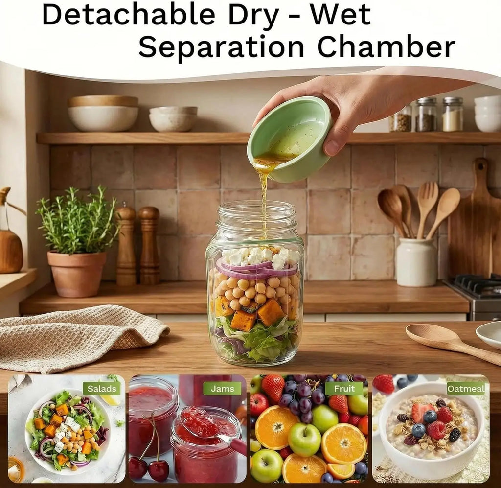 Leakproof Salad Jar with Dressing Compartment | Portable Lunch Container