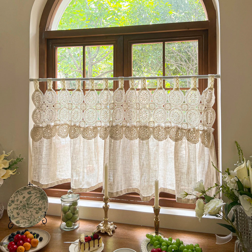 Rustic Lace Tab Top Kitchen Half Curtain