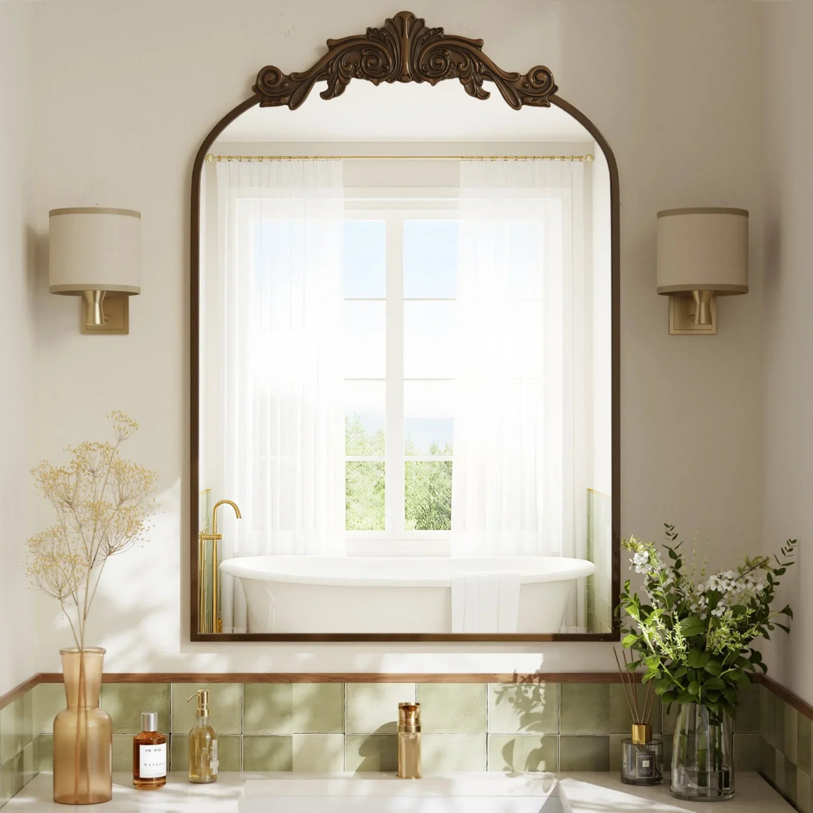 BEAUTYPEAK Arched Wall Mirror | Antique Bronze Metal Frame | Multiple Sizes
