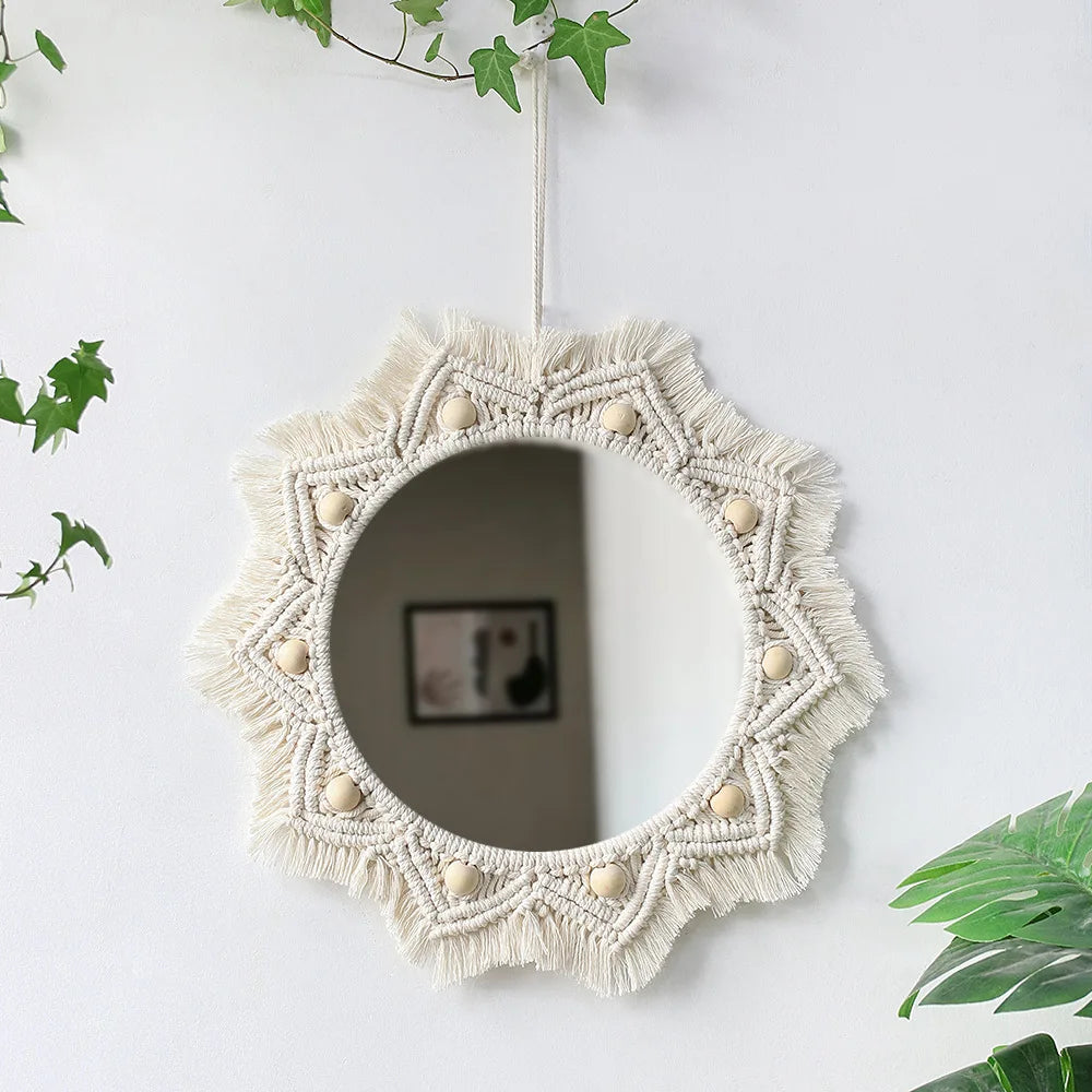 Boho Macrame Hanging Mirror | Handwoven Wall Decor for Bedroom, Living Room & Entryway