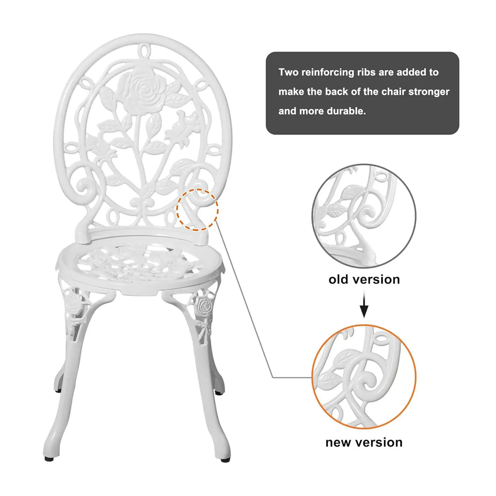 Rose Pattern Cast Aluminum Bistro Set – 3 Piece