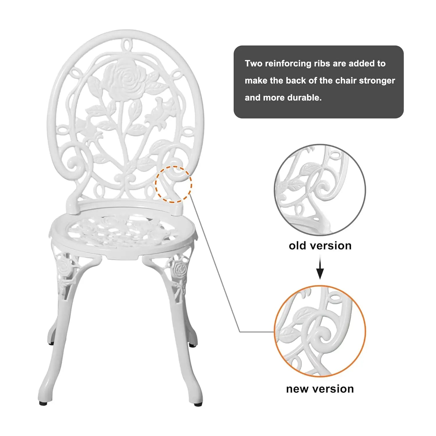 Rose Pattern Cast Aluminum Bistro Set – 3 Piece