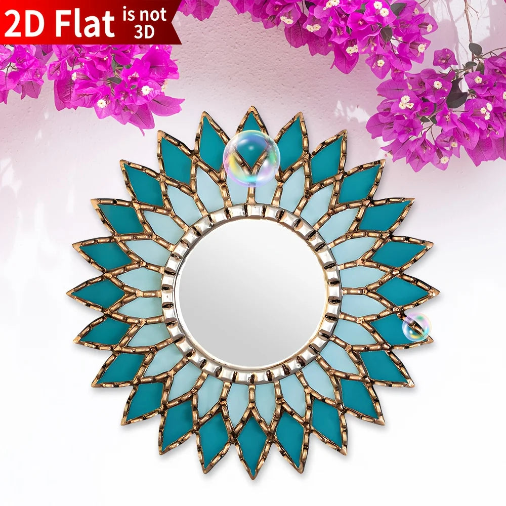Boho Acrylic Wall Mirror with Wooden Base | Mandala Round Wall Decor