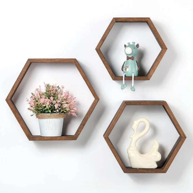 Shelving Wall Hanging Wooden Hexagonal Frame Lattice Succulent Plant Frame Living Room Wall Decoration Wall Hanging Frame