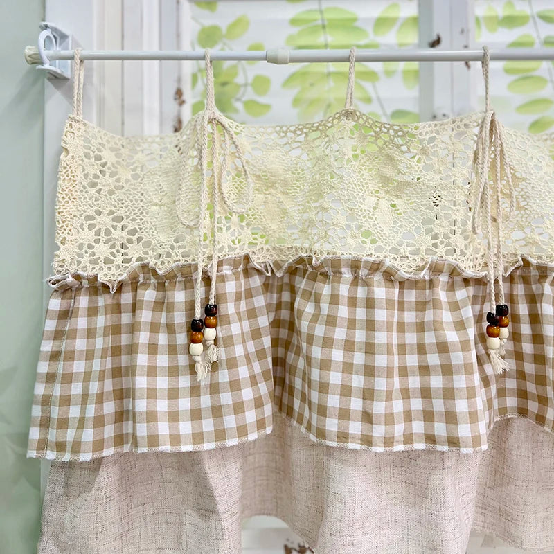 Plaid Ruffled Crochet Cafe Curtain