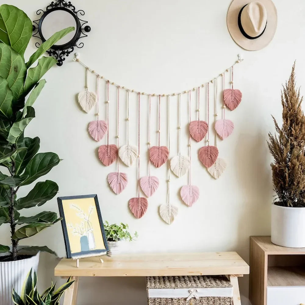 120x75cm Bohemian Wall Hanging Leaves Tassels Tapestry Panel Macrame Green Leaf Chic Home Decor Ornaments bedroom Christmas Gift